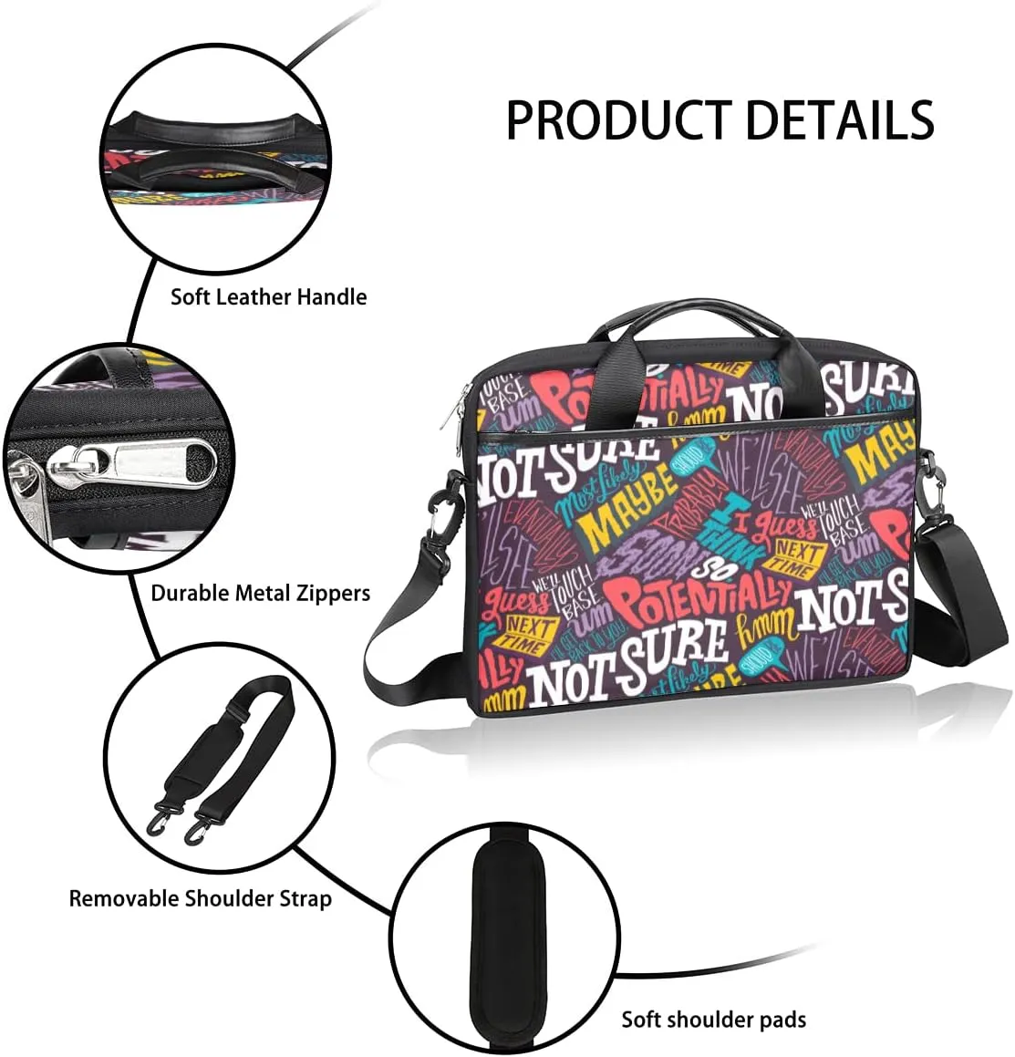 Fun Letters Doodles Laptop Shoulder Messenger Bag Waterproof Laptop Briefcase with Handle and Padded Strap Case Sleeve