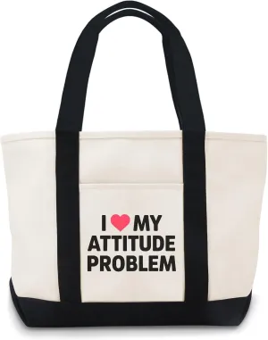 Funny I Love My Attitudes Problem Retros canvas tote bag canvas tote bags Lightweight Reusable Grocery Shopping Cloth BagsFunny I Love My Attitudes Problem Retros