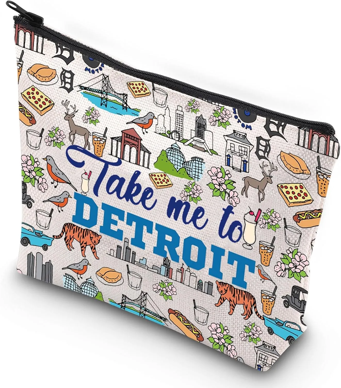 G2TUP Detroit Michigan Travel Cosmetic Bag Detroit Landmarks Souvenirs Gift Take Me To Detroit Zipper Pouch Bag Detroit Merch (Take me to Detroit)