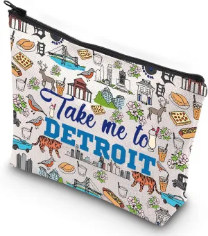 G2TUP Detroit Michigan Travel Cosmetic Bag Detroit Landmarks Souvenirs Gift Take Me To Detroit Zipper Pouch Bag Detroit Merch (Take me to Detroit)