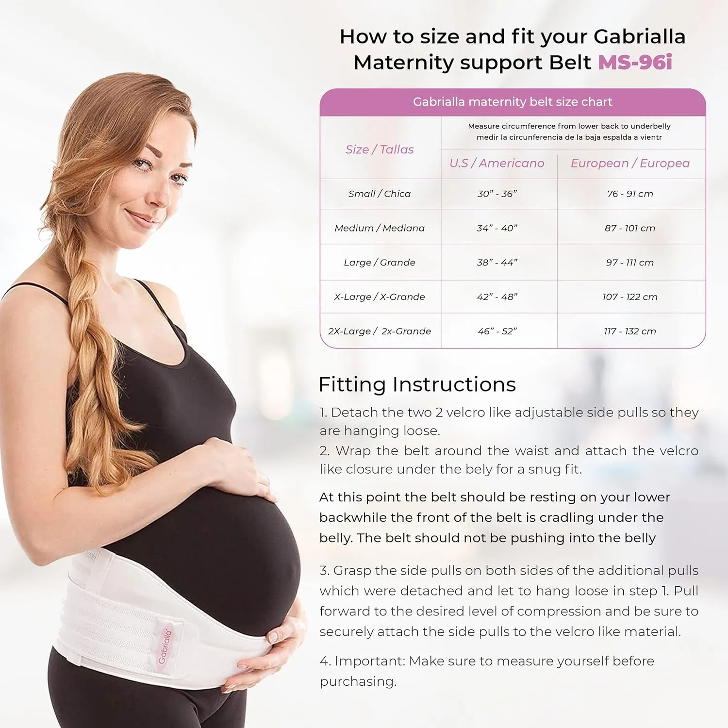 GABRIALLA Cotton Lined Pregnancy Belly Band for Pregnant Women, Soft & Breathable, Pregnancy Must Haves Belly Support Band for Abdominal, Pelvic, Waist, Back Pain - Adjustable Maternity Support Belt