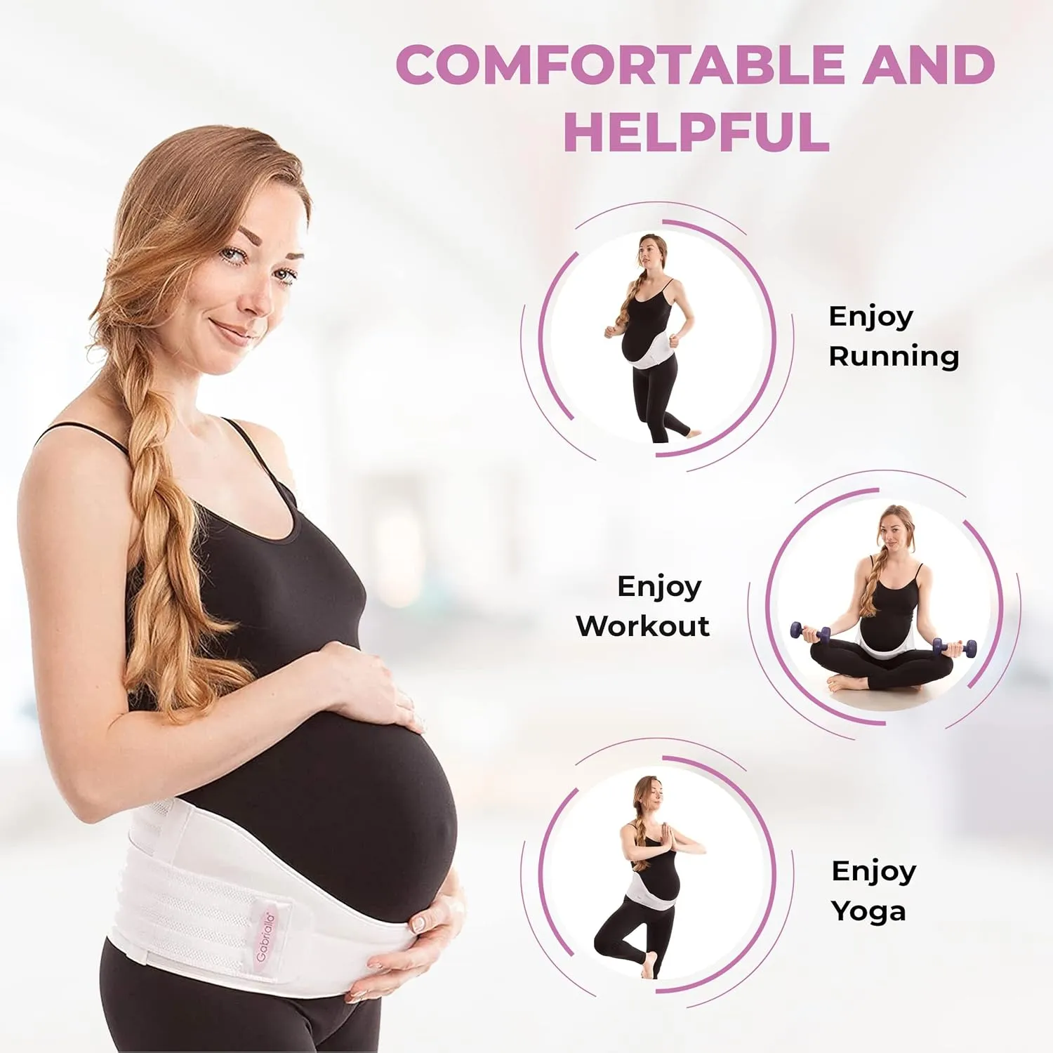 GABRIALLA Cotton Lined Pregnancy Belly Band for Pregnant Women, Soft & Breathable, Pregnancy Must Haves Belly Support Band for Abdominal, Pelvic, Waist, Back Pain - Adjustable Maternity Support Belt