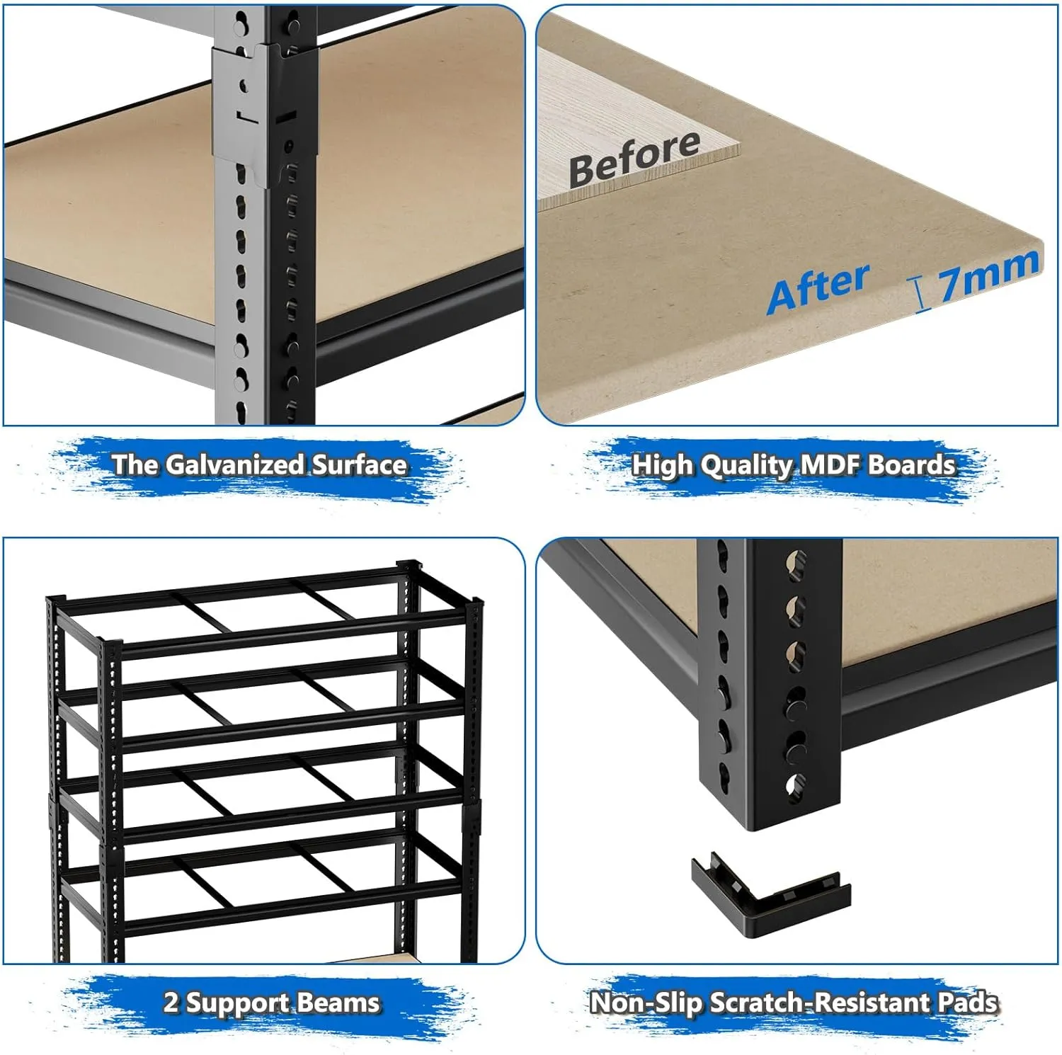 Garage Shelving, Storage Shelves Heavy Duty 2800 LBS Capacity, 5 Tier Adjustable Metal Organizer Wire Rack, 48" L x 24" W x 72" H Utility Shelf Unit for Kitchen Pantry