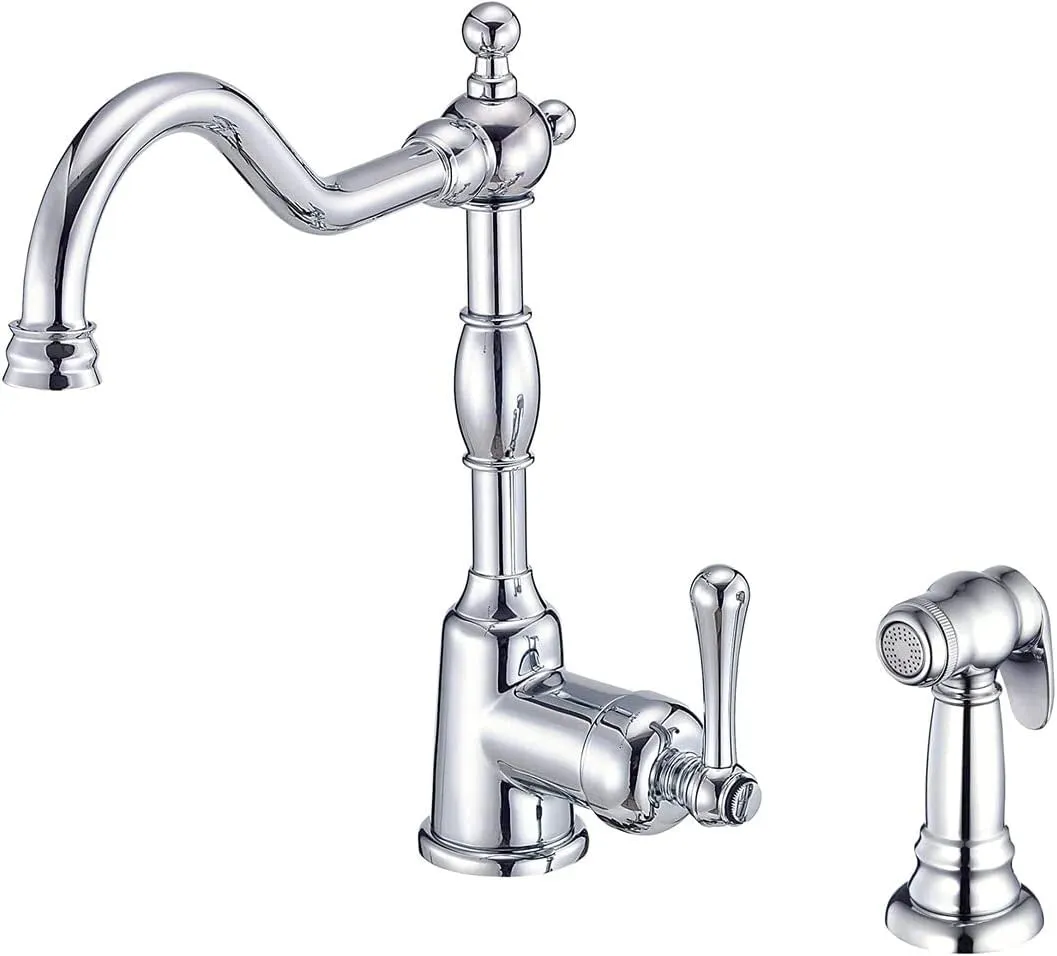 Gerber Opulence Kitchen Faucet with Side Spray - Farmhouse Style, Single Handle, Heavy-Duty Brass Construction, 2-Hole Installation in Chrome