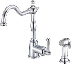 Gerber Opulence Kitchen Faucet with Side Spray - Farmhouse Style, Single Handle, Heavy-Duty Brass Construction, 2-Hole Installation in Chrome