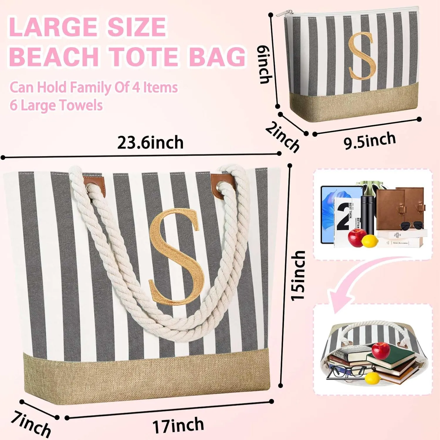 GhvyenntteS Mothers Day Gifts for Mama - Mama Bag, New Mom Gifts, Beach Tote Bag, Mom Bag with Zipper, Personalized Mama Tote Bag for Women, Grandma, Grey