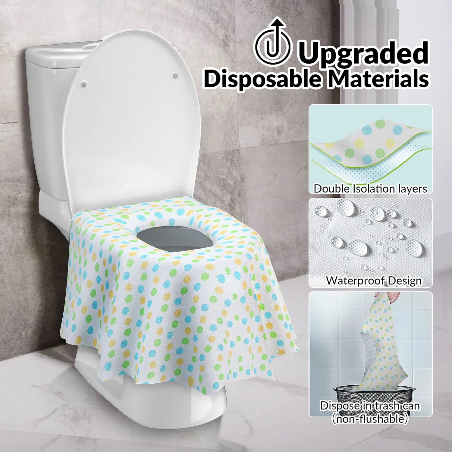 Gimars 40 Packs Disposable Travel Toilet Seat Covers Extra Large, Individually Wrapped Portable Non Slip Waterproof Toddler Potty Training Seat Covers for Kids and Adults,Green Point Design