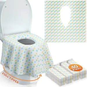 Gimars 40 Packs Disposable Travel Toilet Seat Covers Extra Large, Individually Wrapped Portable Non Slip Waterproof Toddler Potty Training Seat Covers for Kids and Adults,Green Point Design