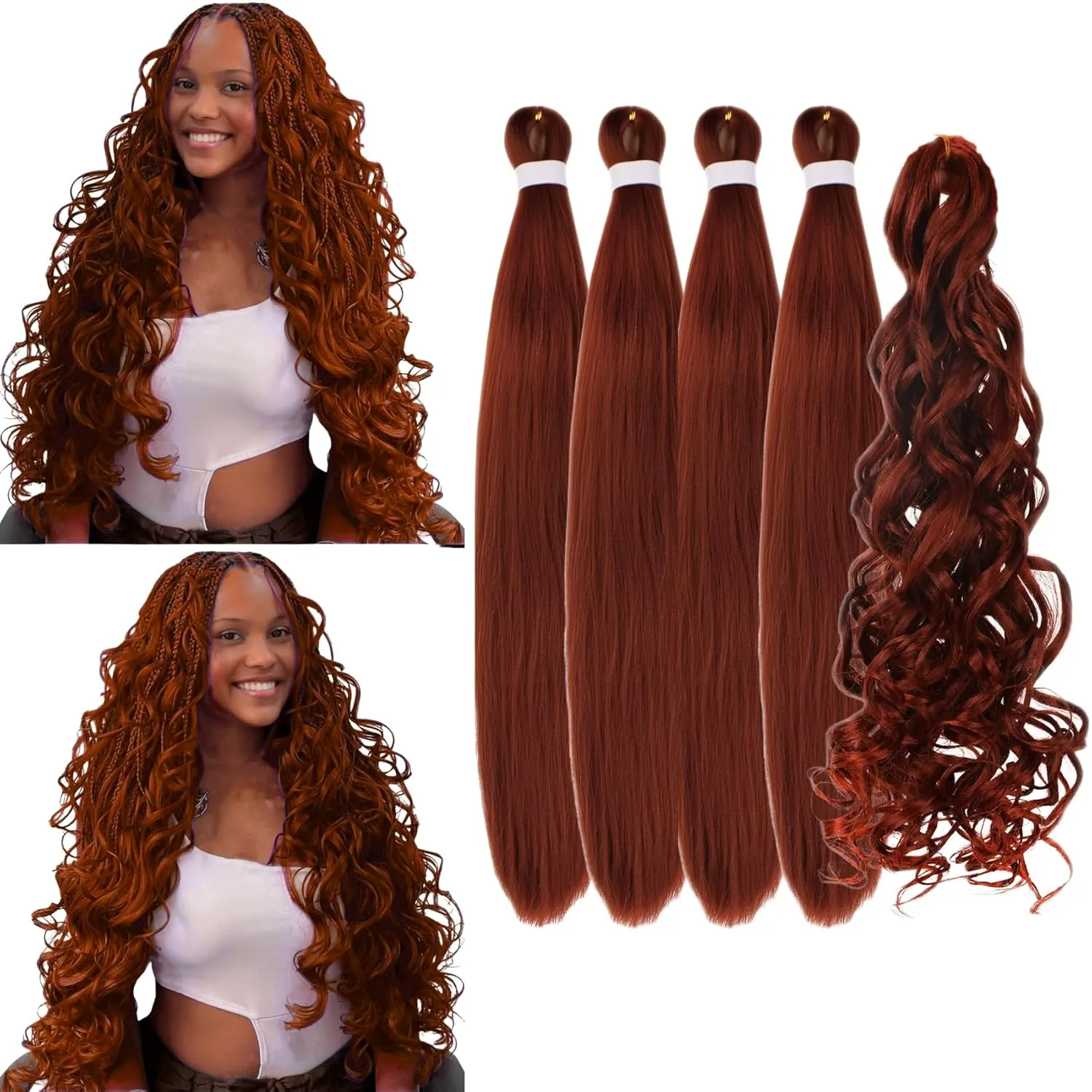 Ginger Braiding Hair Pre stretched Curly Ocean Wave Crochet Braids Prestretched Braiding Hair Extensions Hypoallergenic Ez Braid Synthetic Knotless Yaki