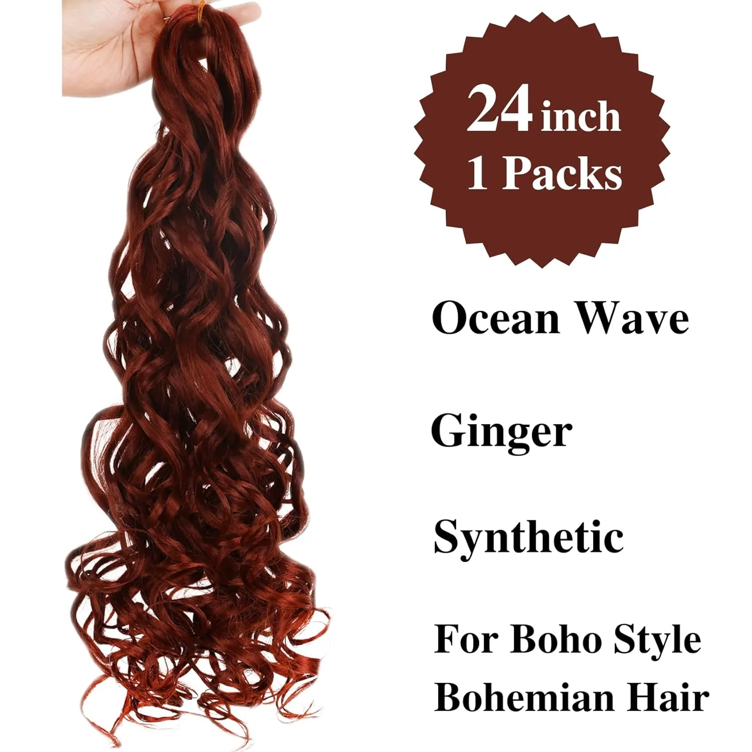 Ginger Braiding Hair Pre stretched Curly Ocean Wave Crochet Braids Prestretched Braiding Hair Extensions Hypoallergenic Ez Braid Synthetic Knotless Yaki