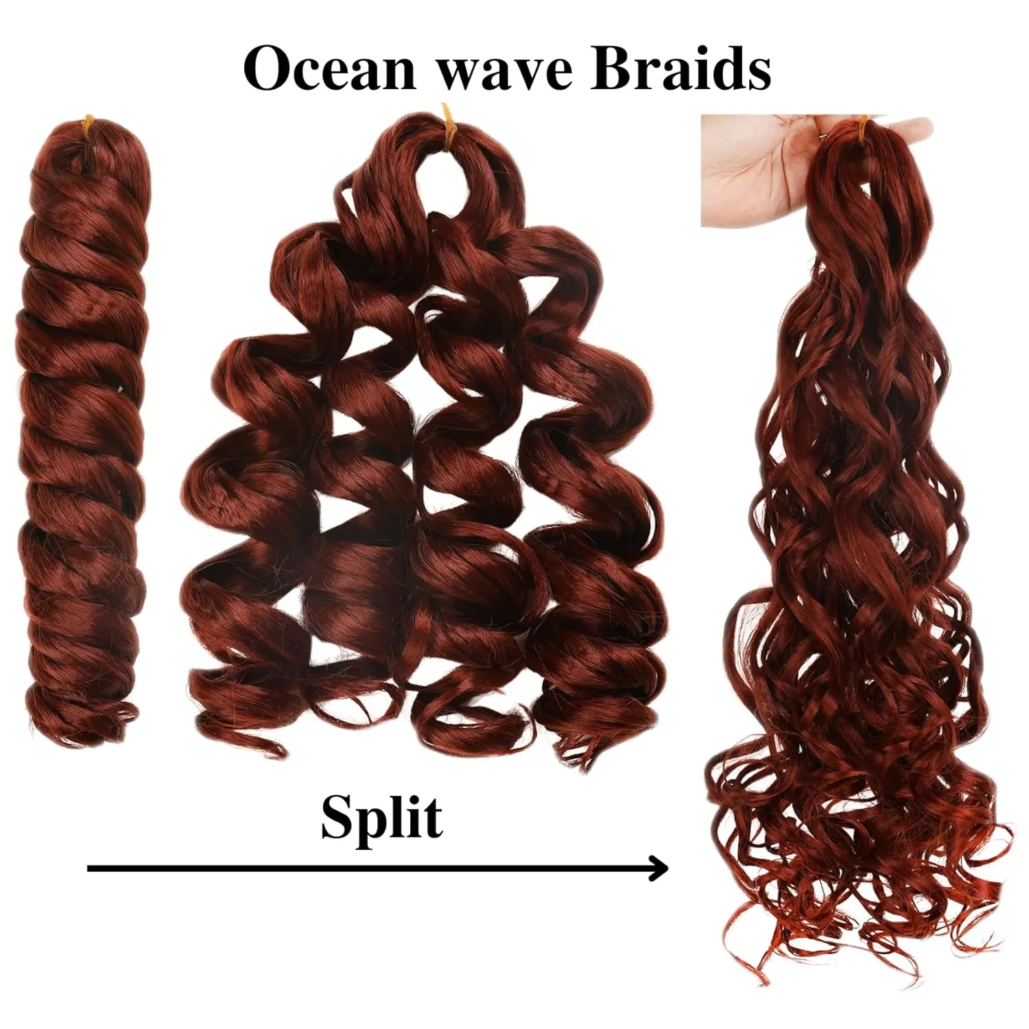 Ginger Braiding Hair Pre stretched Curly Ocean Wave Crochet Braids Prestretched Braiding Hair Extensions Hypoallergenic Ez Braid Synthetic Knotless Yaki