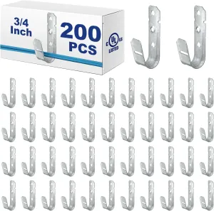 Gisafai 200 Pcs Cable Support J-Hook, 3/4 Inch Metal Garage Hooks for Hanging, Heavy Duty Network for Cable and Wire Management Wall Attaching J Utility, G60 Galvanized Steel, Silver
