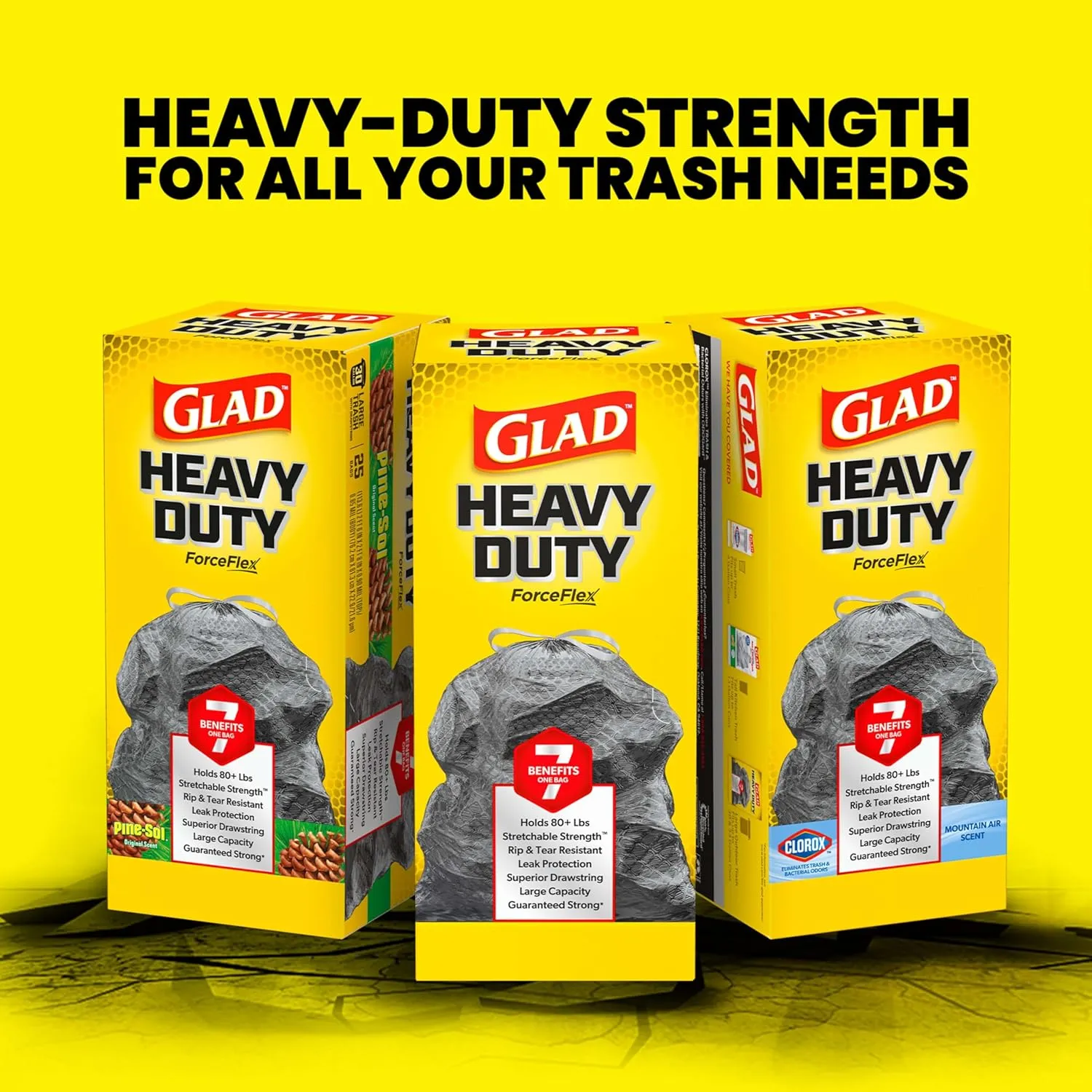 Glad ForceFlex Heavy Duty Trash Bags With Clorox, Mountain Air, 30 Gal, 25 Ct (Package May Vary)