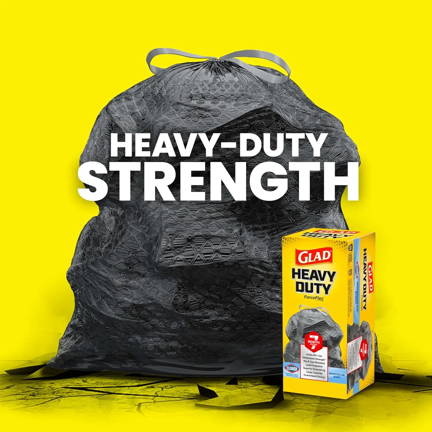 Glad ForceFlex Heavy Duty Trash Bags With Clorox, Mountain Air, 30 Gal, 25 Ct (Package May Vary)