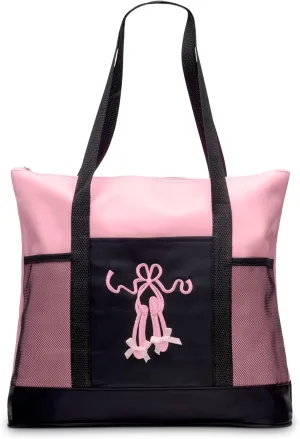 GLOBAL FBA INC Embroidered Dance Ballet Slippers Tote Bag, Kids Travel Bag, Dance Accessories For Girls and Teens