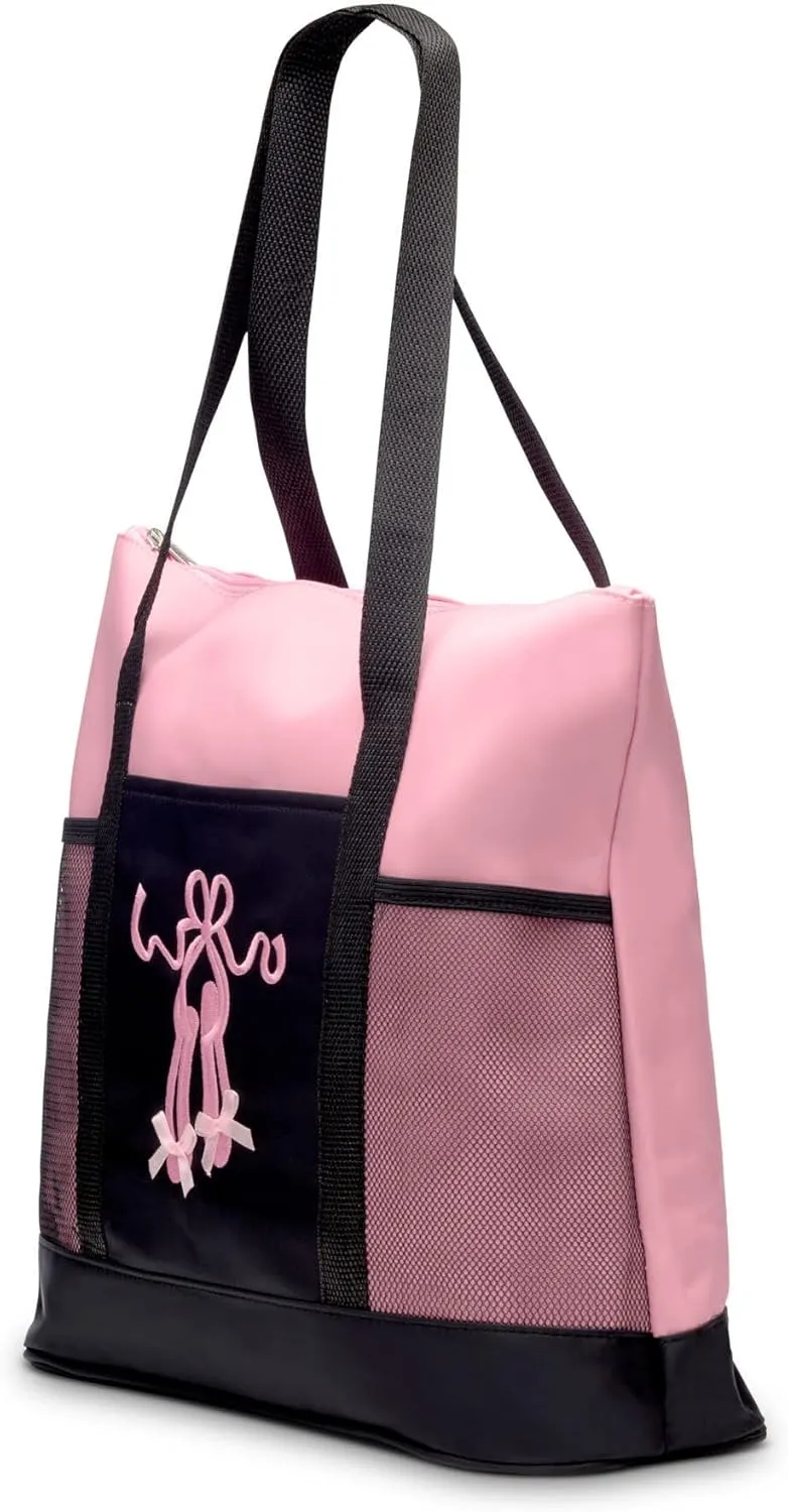 GLOBAL FBA INC Embroidered Dance Ballet Slippers Tote Bag, Kids Travel Bag, Dance Accessories For Girls and Teens