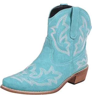gloryinterest Cowboy Boots for Women Booties Ankle Cowgirl Western Boots Stitched Embroidered Pointed Toe Short Chunky Classic Brown Red Blue US6-10.5