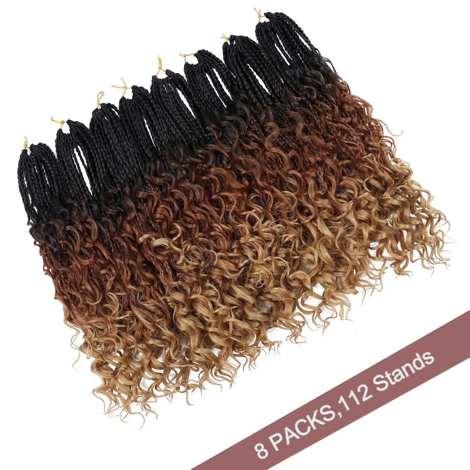 Goddess Box Braids Crochet Hair -14 Inch 8 Packs Pre Looped Bohomian Box Braid Crochet Hair for Black Women, Boho Crochet Braids with Curly Ends,Crochet Box Braids Synthetic Hair Extensions 1b/30/27