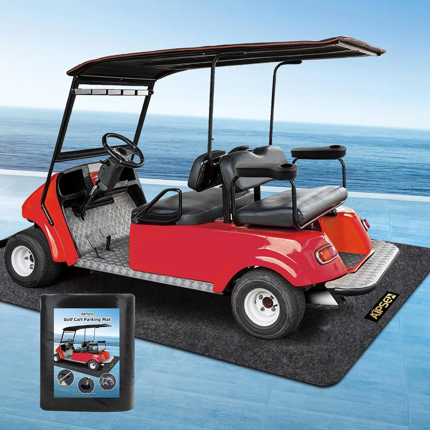 Golf Cart Parking Mat, 9.18 x 4.92 ft Garage Floor Mat, Mechanic Pad for Most Golf Carts/UTV ATV/Motorcycle, Fast Oil Absorbent Waterproof Non-Slip, Prevents Floor Scratch and Stain