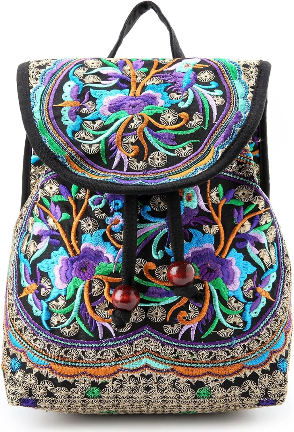 Goodhan Vintage Embroidered Women Backpack Ethnic Travel Handbag Shoulder Bag, 12x10x5 inch, Purple
