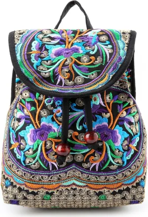 Goodhan Vintage Embroidered Women Backpack Ethnic Travel Handbag Shoulder Bag, 12x10x5 inch, Purple