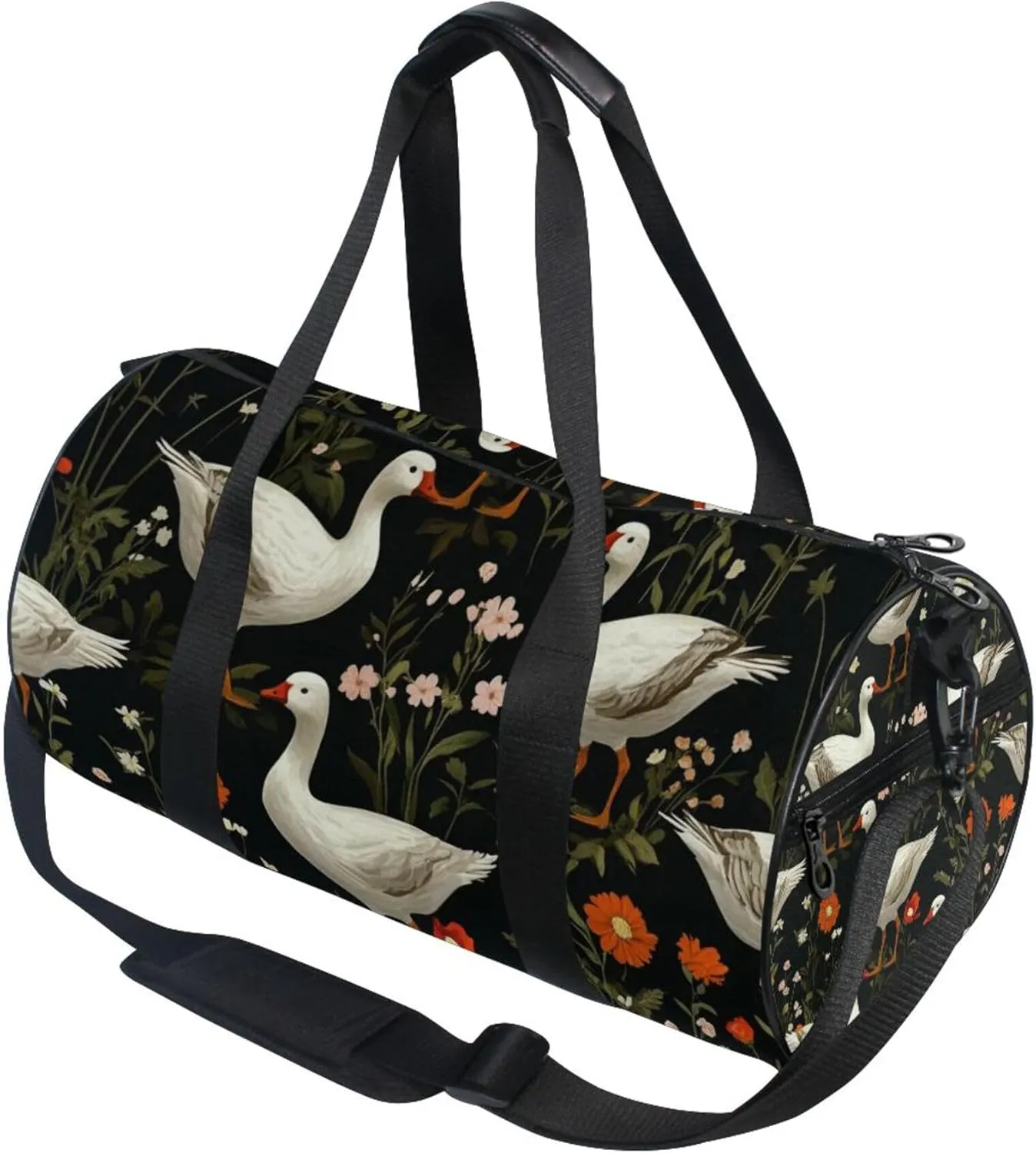 Goose Flowers Black Cute Gym Duffle Bag Women Men Sports Fitness Bag for Travel Workout Gymnastics Dance Ballet