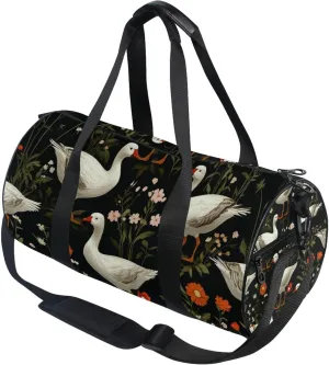 Goose Flowers Black Cute Gym Duffle Bag Women Men Sports Fitness Bag for Travel Workout Gymnastics Dance Ballet
