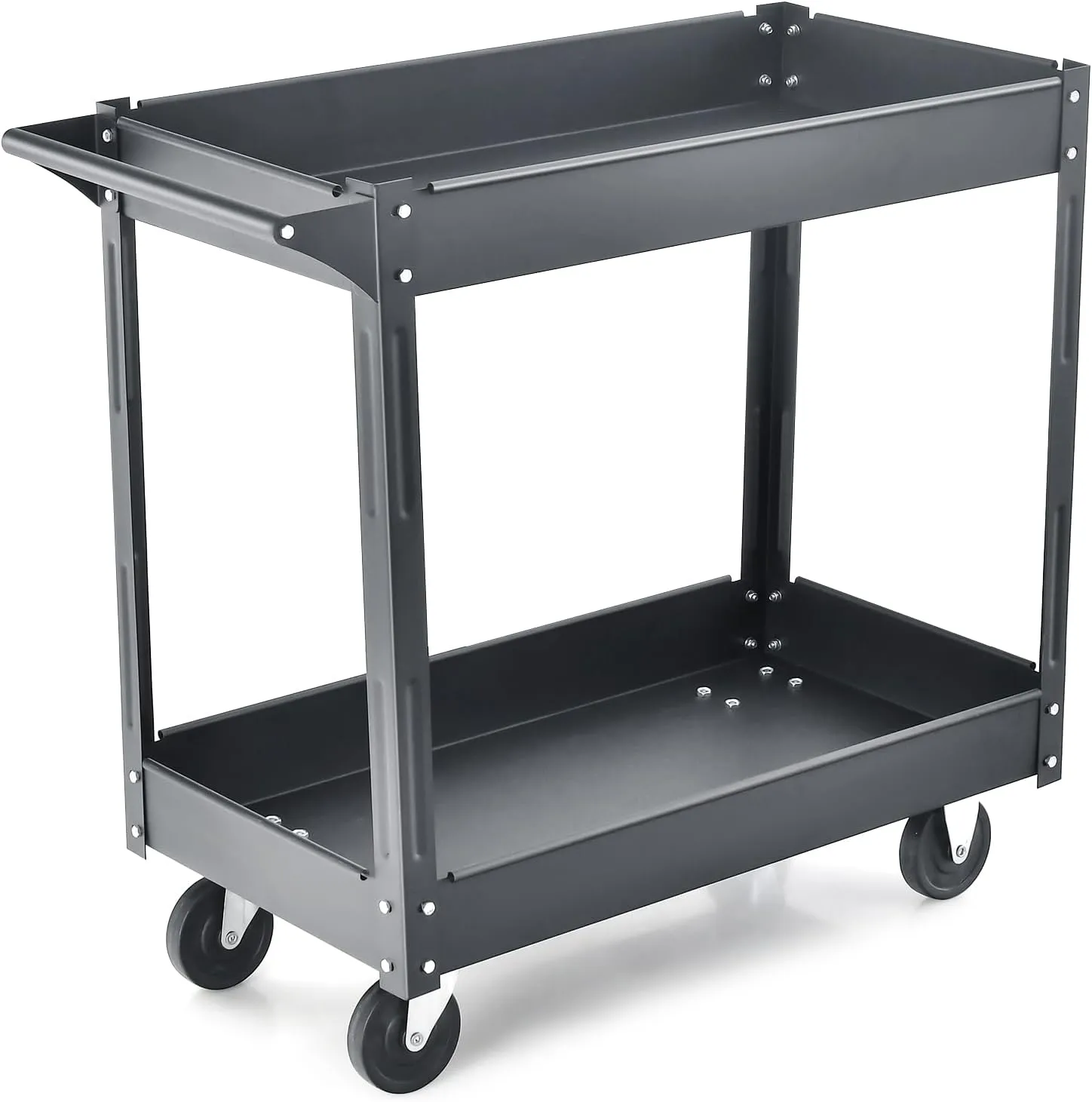 Goplus 2-Tier Utility Cart, Heavy Duty Commercial Service Tool Cart w/Handle, 550 lbs Max Support, Rolling Mechanic Metal Tool Cart Storage Organizer for Home, Garage, Warehouse