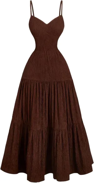 GORGLITTER Women's Open Back Flowy Maxi Dress Ruffle Summer Long Sundress Dress Spaghetti Strap Beach Vacation Dresses