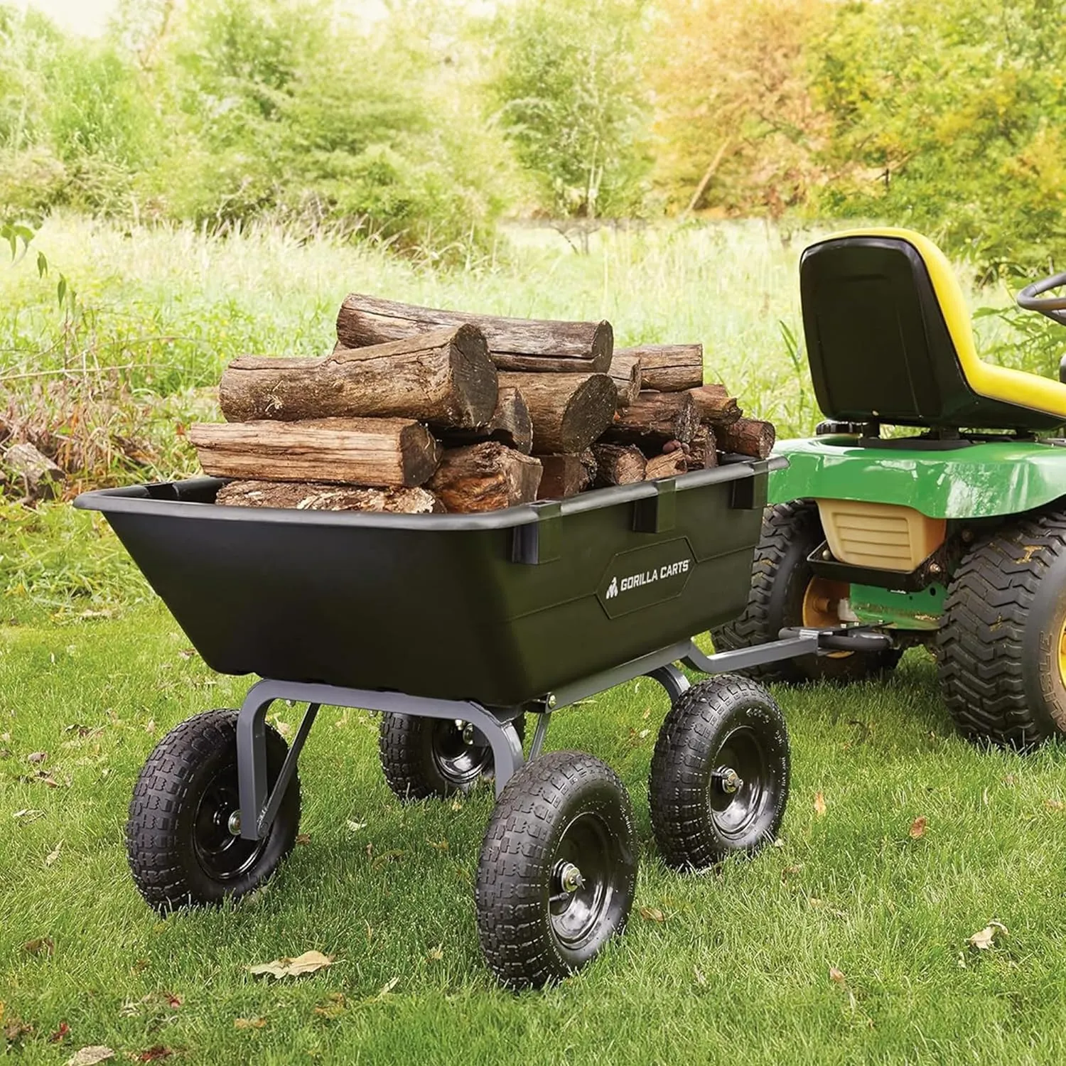 Gorilla Carts Heavy Duty Poly Utility Dump Wagon Garden Cart w/Pneumatic Tires, 6 Cu Ft - 1200 lb Capacity Outdoor Wheelbarrow for Yard, Landscaping & Gardening, Lawn Tractor or ATV Towable