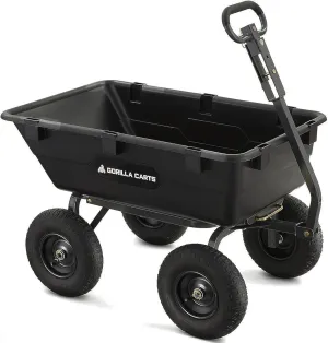 Gorilla Carts Heavy Duty Poly Utility Dump Wagon Garden Cart w/Pneumatic Tires, 6 Cu Ft - 1200 lb Capacity Outdoor Wheelbarrow for Yard, Landscaping & Gardening, Lawn Tractor or ATV Towable