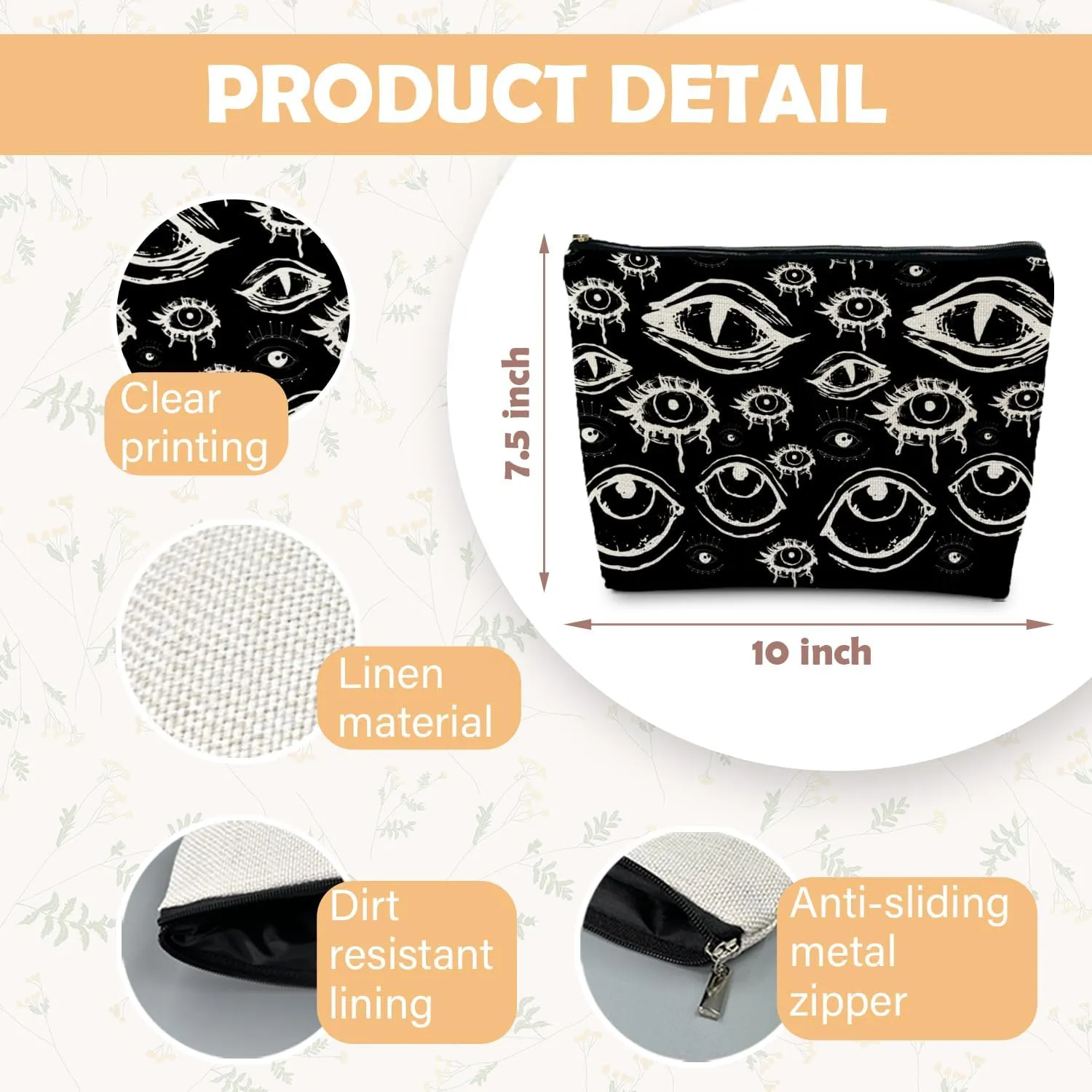 Goth Makeup Bag, Mystical Gothic Evil Eyes Witchy Cosmetic Bag Toiletry Bag for Women, Witch Stuff, Halloween Makeup Bag, Halloween Gifts for Women