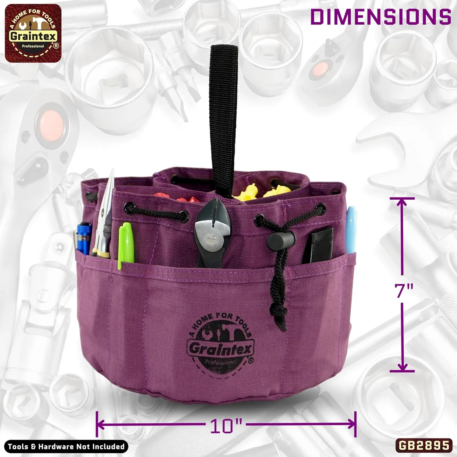 Graintex GB2895 18 Pockets Grab Bag Purple Color Rip-stop Canvas Drawstring Closure, Small Parts Organizer Bag, Parachute Bag for Screws, Small Tools, Small Parts, Parachute Tool Bag