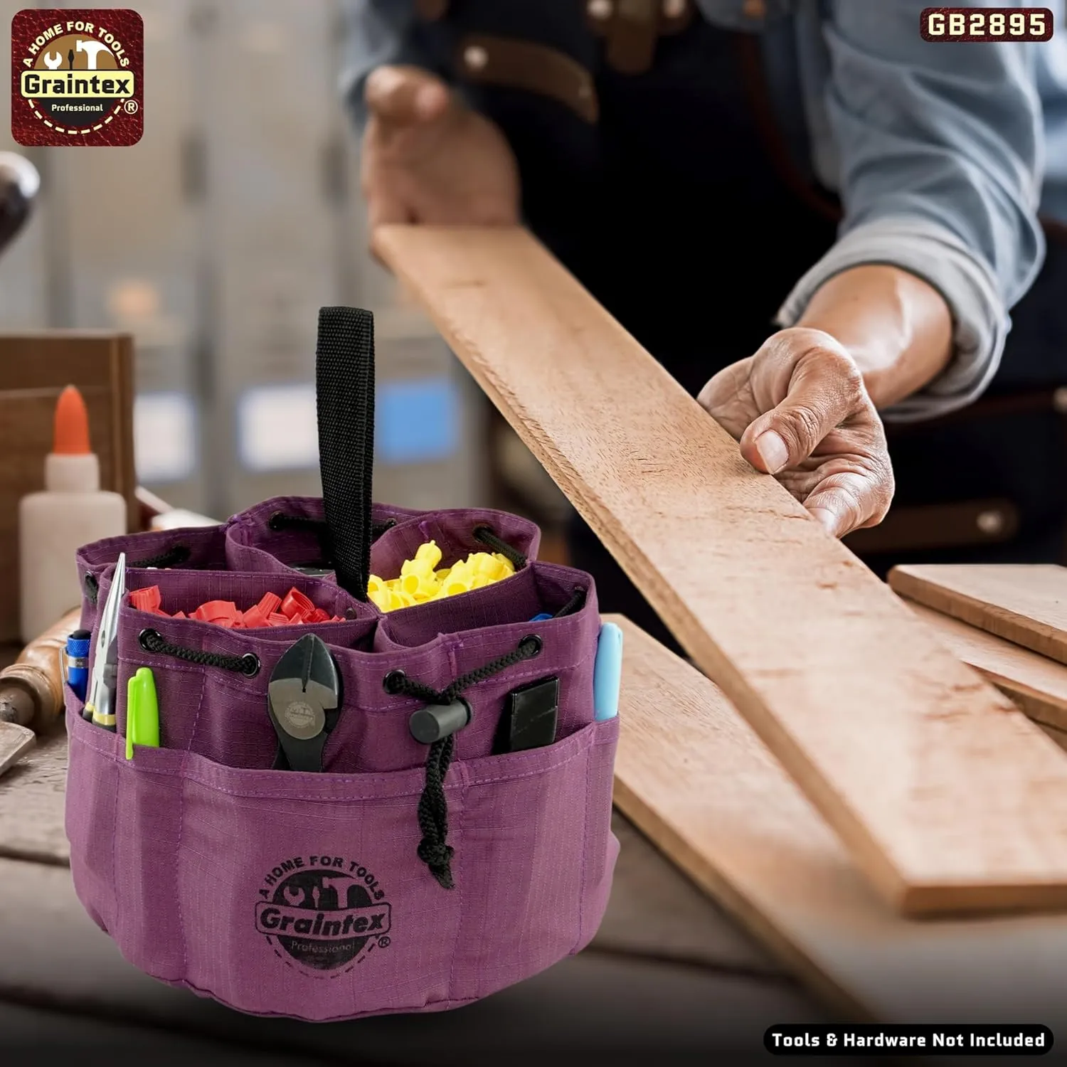 Graintex GB2895 18 Pockets Grab Bag Purple Color Rip-stop Canvas Drawstring Closure, Small Parts Organizer Bag, Parachute Bag for Screws, Small Tools, Small Parts, Parachute Tool Bag
