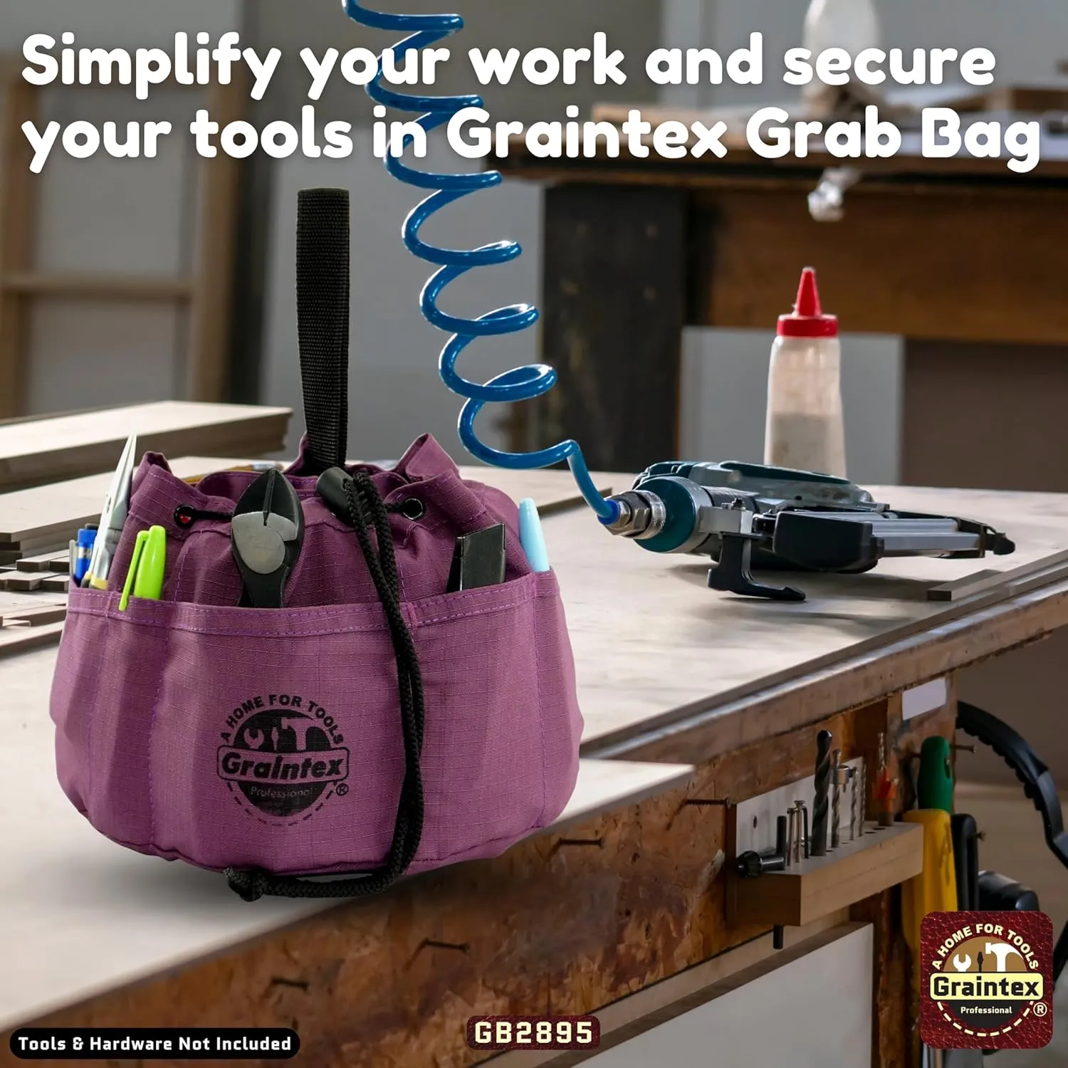 Graintex GB2895 18 Pockets Grab Bag Purple Color Rip-stop Canvas Drawstring Closure, Small Parts Organizer Bag, Parachute Bag for Screws, Small Tools, Small Parts, Parachute Tool Bag