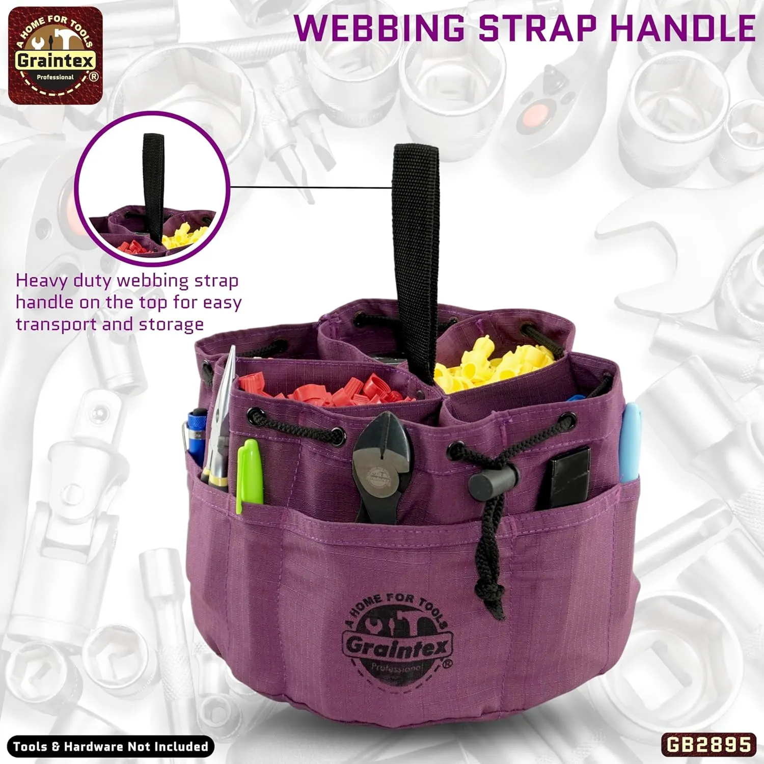 Graintex GB2895 18 Pockets Grab Bag Purple Color Rip-stop Canvas Drawstring Closure, Small Parts Organizer Bag, Parachute Bag for Screws, Small Tools, Small Parts, Parachute Tool Bag