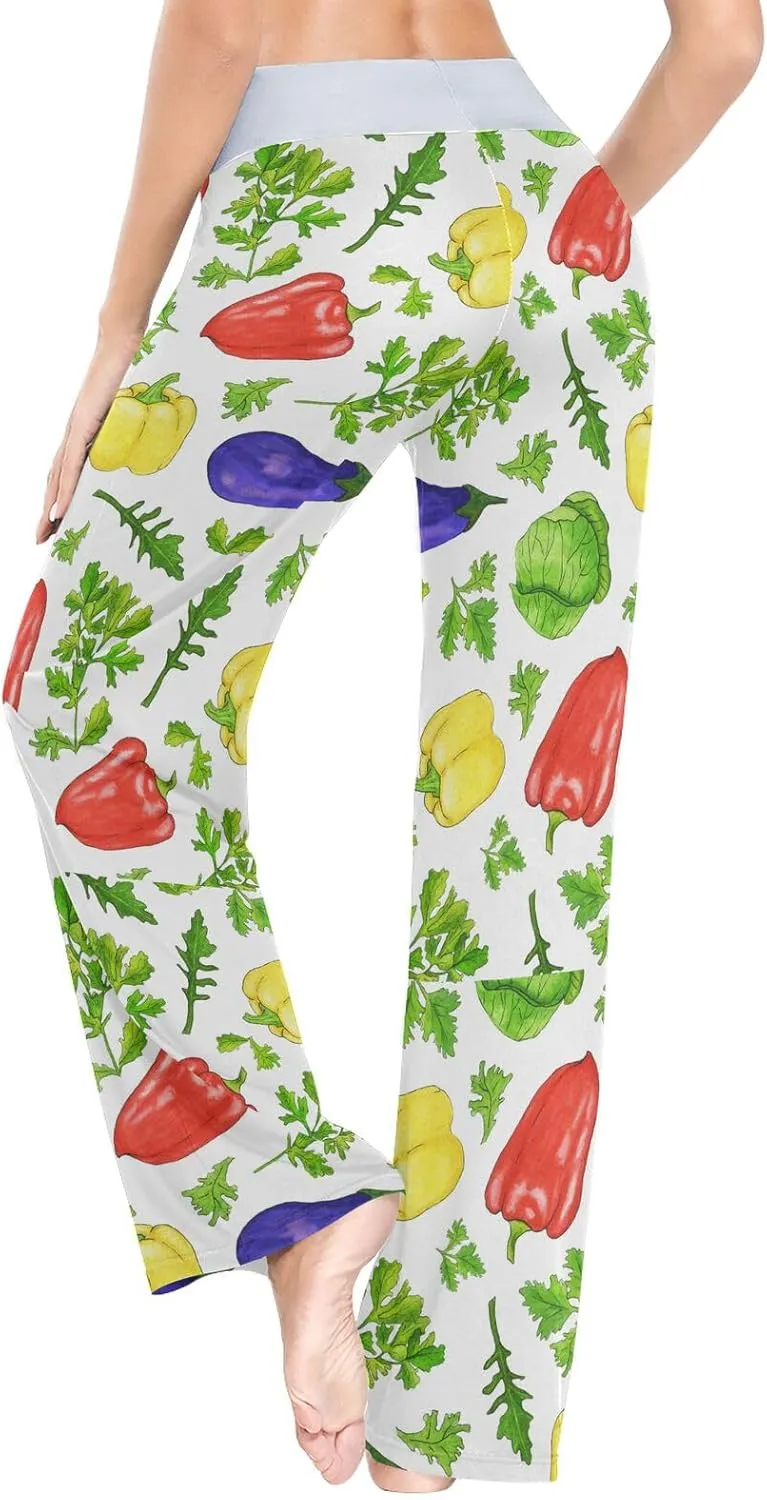 Green Cabbage Bell Pepper Women's Pajama Pants Parsley Red Chili Loose Wide Leg Pant Casual Drawstring Sweatpants XS