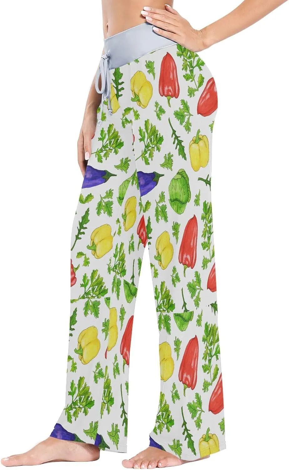 Green Cabbage Bell Pepper Women's Pajama Pants Parsley Red Chili Loose Wide Leg Pant Casual Drawstring Sweatpants XS