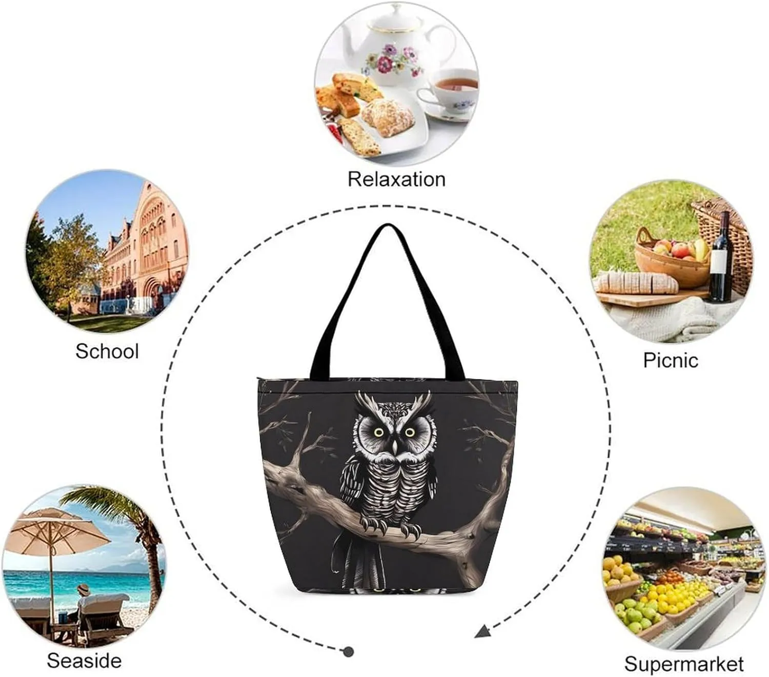 Grocery Bag Reusable Tote Bag Foldable Gray Animals Shopping Bag Handbag Washable Shoulder Bag for Travel