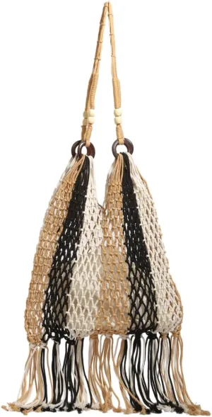 GRPKSSIB Boho Beach Bags Knitted Tote Bag Bohemian Crochet Purse Handbags Summer Shoulder Bag Tassels for Women