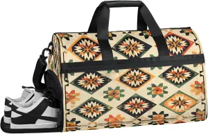 Gym Bag for Women Men Ethnic Retro Colorful Bohemian Travel Duffle Bag with Shoe Compartment Waterproof Sports Tote Bags Large Overnight Weekender Bags for Travel Swimming Gym Yoga Dance