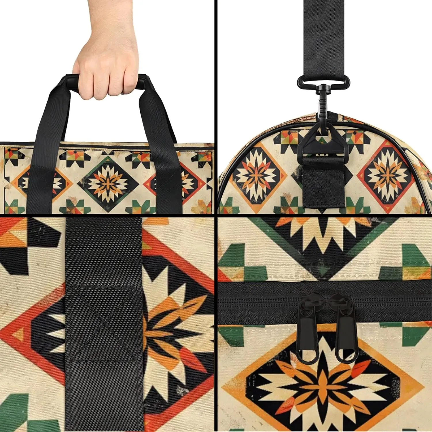 Gym Bag for Women Men Ethnic Retro Colorful Bohemian Travel Duffle Bag with Shoe Compartment Waterproof Sports Tote Bags Large Overnight Weekender Bags for Travel Swimming Gym Yoga Dance