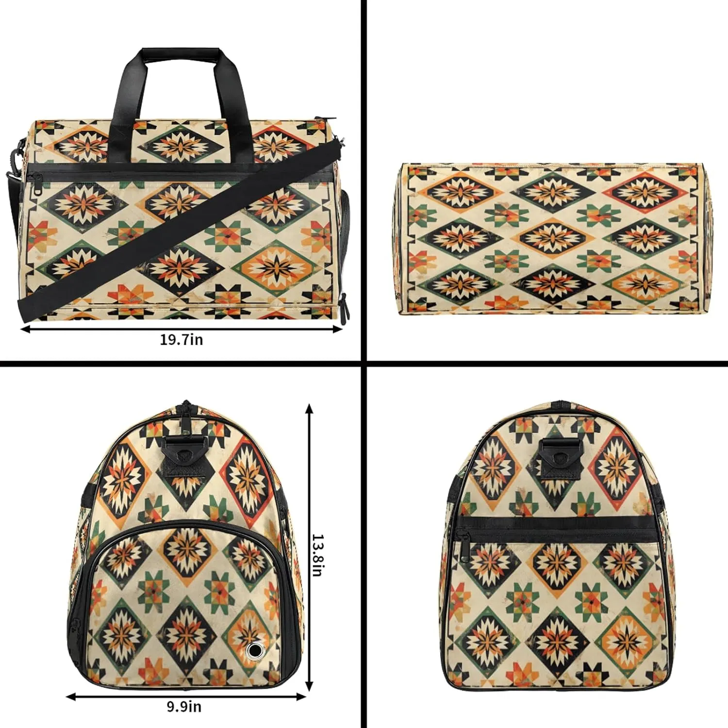 Gym Bag for Women Men Ethnic Retro Colorful Bohemian Travel Duffle Bag with Shoe Compartment Waterproof Sports Tote Bags Large Overnight Weekender Bags for Travel Swimming Gym Yoga Dance