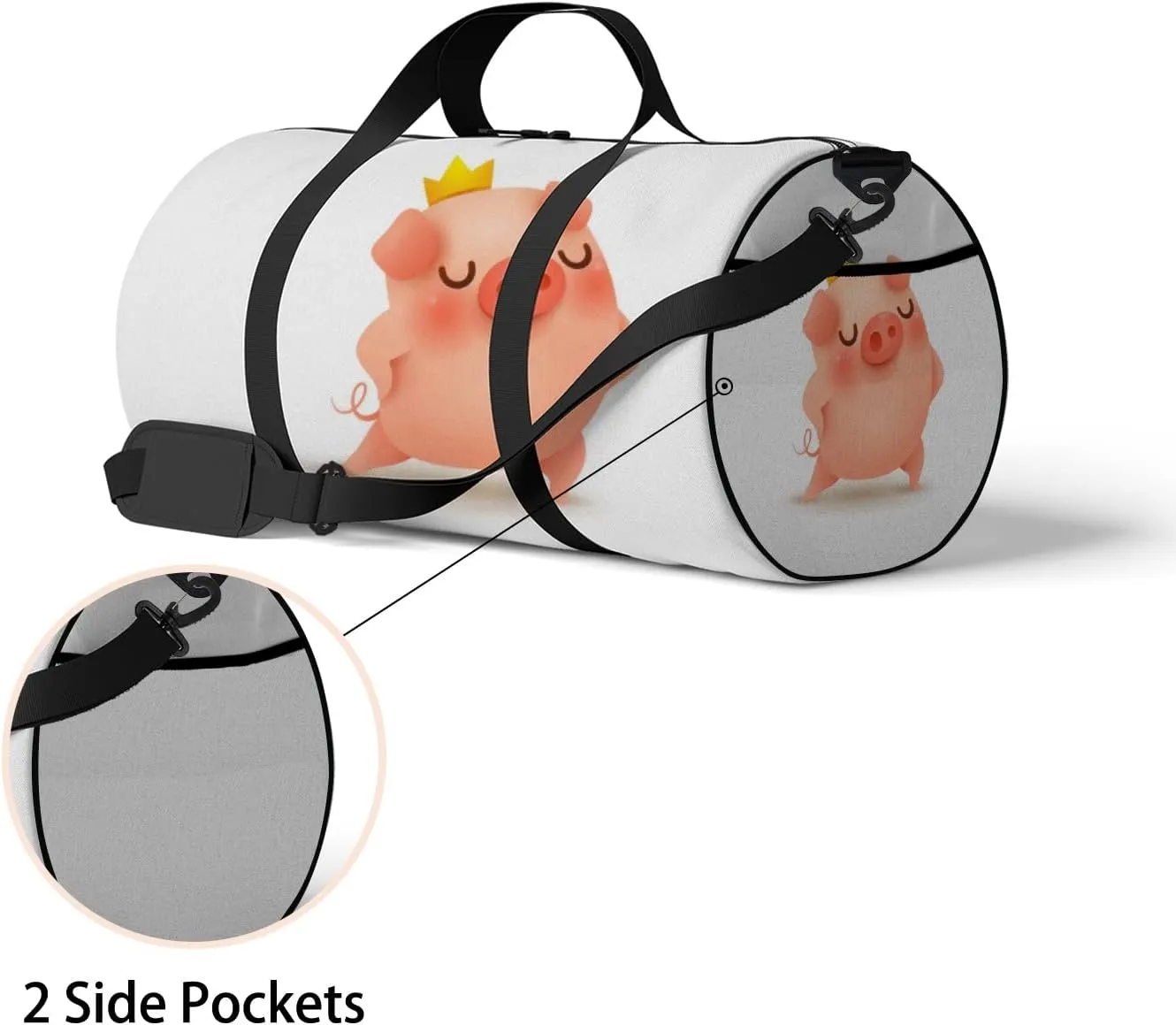 Gym Bag Sports Travel Bag Cute Piggy Crown Weekender Bags with 2 Side Pocket Lightweight Waterproof Polyester Tote Bag for Swimming Yoga Women Men 9x17.6inch
