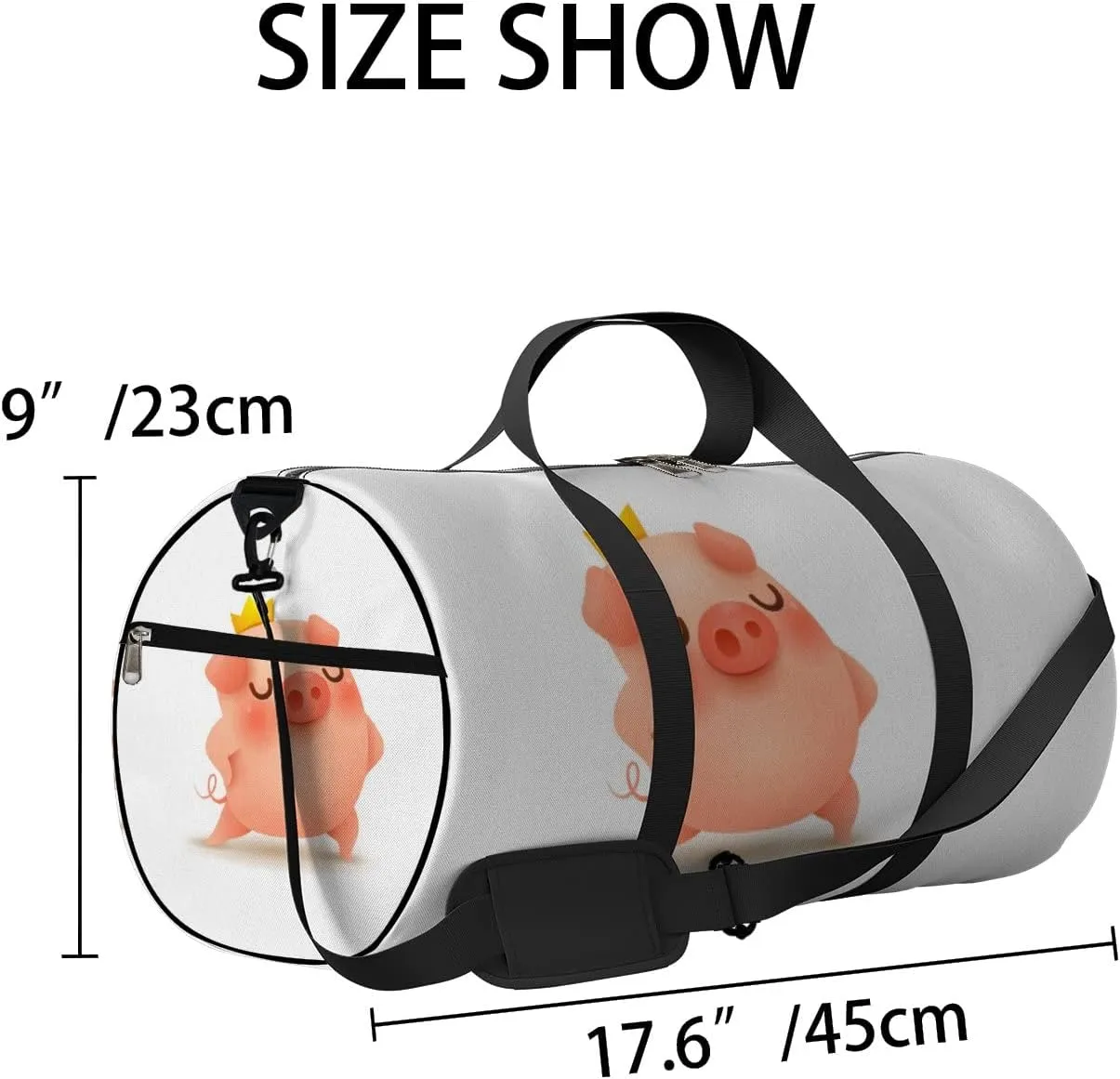 Gym Bag Sports Travel Bag Cute Piggy Crown Weekender Bags with 2 Side Pocket Lightweight Waterproof Polyester Tote Bag for Swimming Yoga Women Men 9x17.6inch