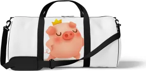 Gym Bag Sports Travel Bag Cute Piggy Crown Weekender Bags with 2 Side Pocket Lightweight Waterproof Polyester Tote Bag for Swimming Yoga Women Men 9x17.6inch