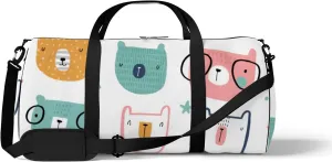 Gym Bag Sports Travel Bag Funny Bears Glassess Pink Yellow Blue Weekender Bags with 2 Side Pocket Lightweight Waterproof Polyester Tote Bag for Swimming Yoga Women Men 9x17.6inch