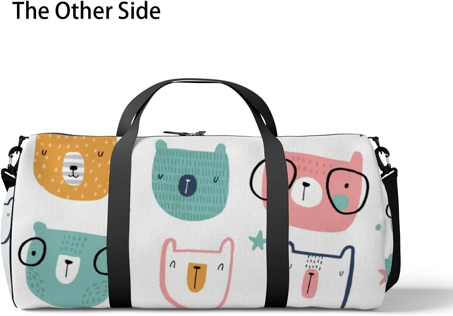 Gym Bag Sports Travel Bag Funny Bears Glassess Pink Yellow Blue Weekender Bags with 2 Side Pocket Lightweight Waterproof Polyester Tote Bag for Swimming Yoga Women Men 9x17.6inch