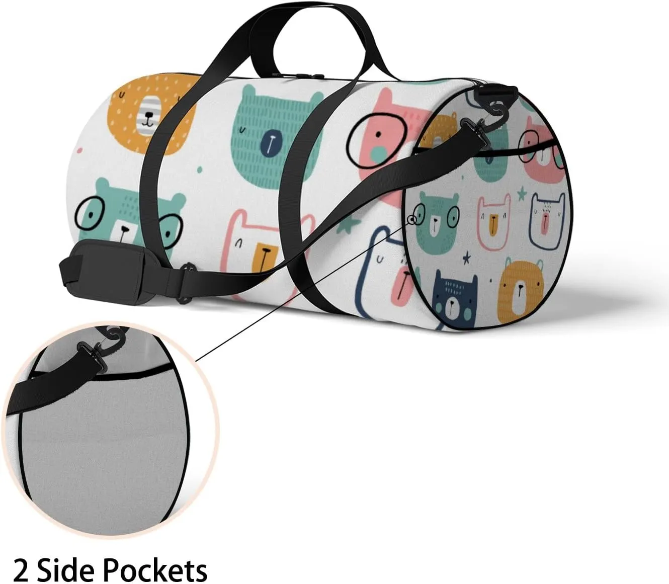 Gym Bag Sports Travel Bag Funny Bears Glassess Pink Yellow Blue Weekender Bags with 2 Side Pocket Lightweight Waterproof Polyester Tote Bag for Swimming Yoga Women Men 9x17.6inch