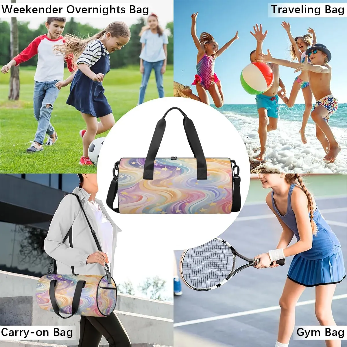 Gym Bags for Men Women Abstract Star Stripe Sports Duffel Bags Carry On Travel Duffle Bag with Detachable Adjustable Shoulder Strap Overnight Weekender Bag